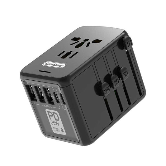 Go Des GD-B616 Multi Universal TR/US/UK/AUS/EU Compatible Charging Adapter Max 35W Black