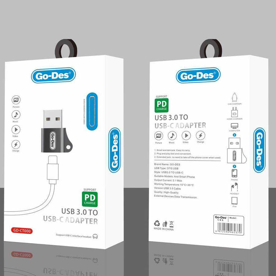 Go Des GD-CT028 Type-C To Usb Converter Black 
