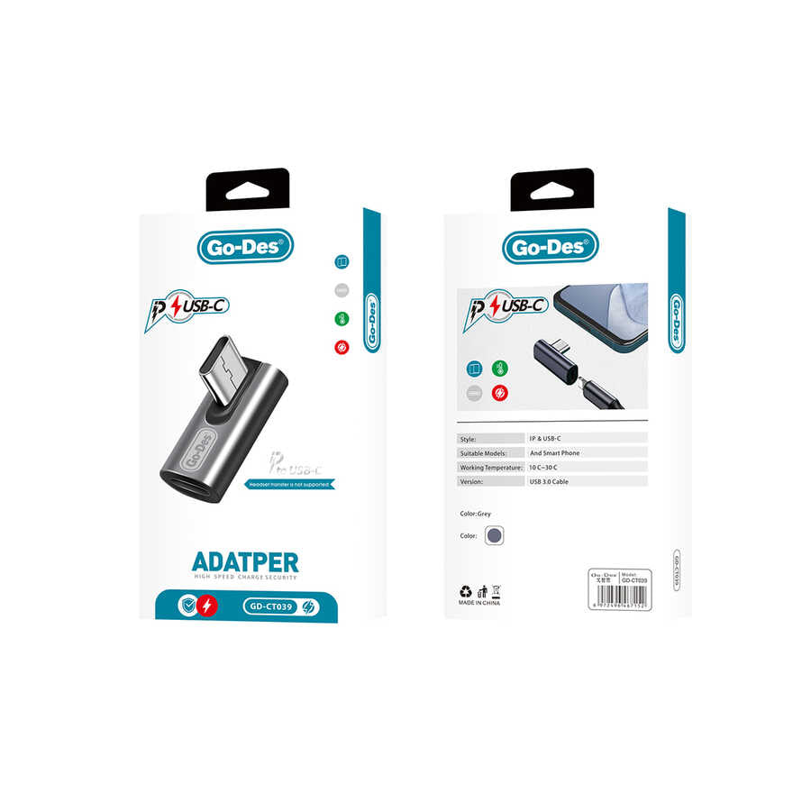 Go Des GD-CT039 Lightning to Type-C Converter Black 