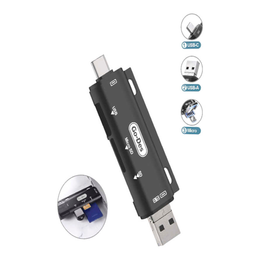 Go Des GD-DK108 3 in 1 OTG Memory Card Reader Black 