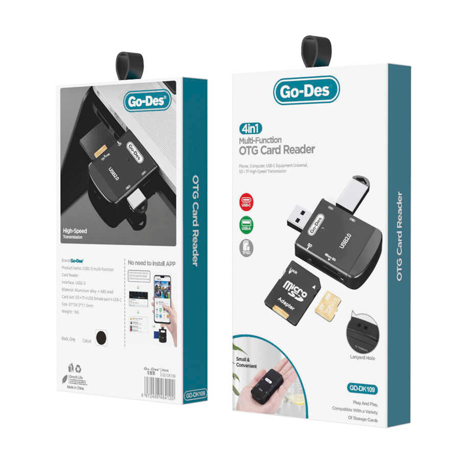 Go Des GD-DK109 4 in 1 Memory Card Reader Black 