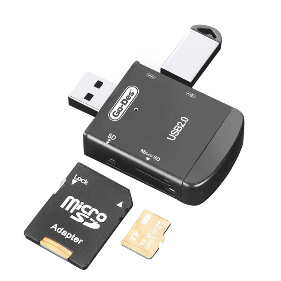 Go Des GD-DK109 4 in 1 Memory Card Reader Black 