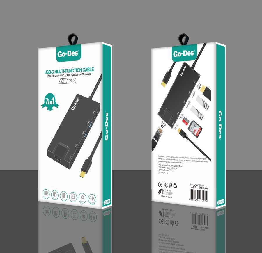 Go Des GD-DK828 7 in 1 USB-C Cable Black
