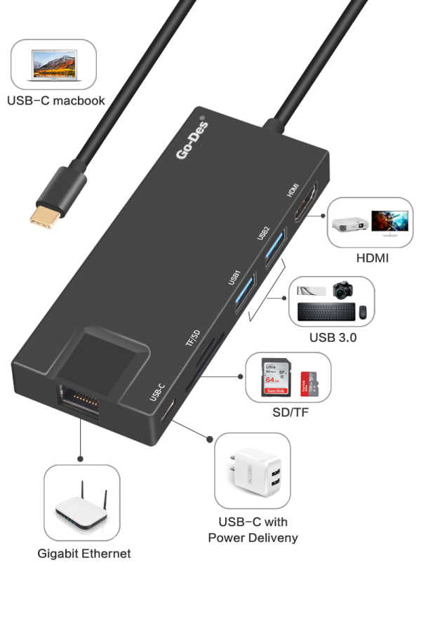 Go Des GD-DK828 7 in 1 USB-C Cable Black