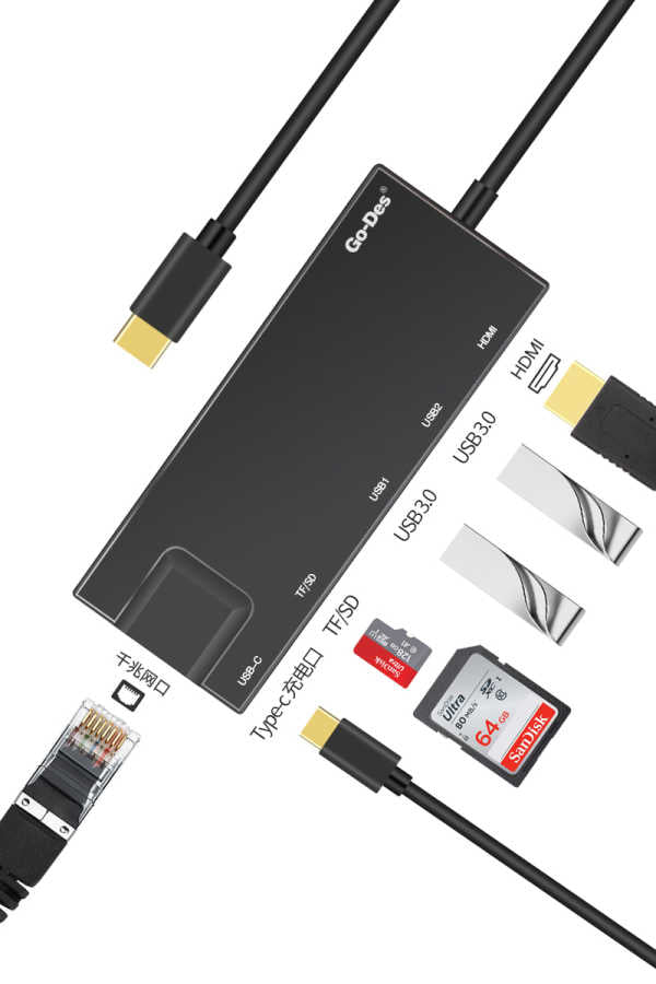 Go Des GD-DK828 7 in 1 USB-C Cable Black