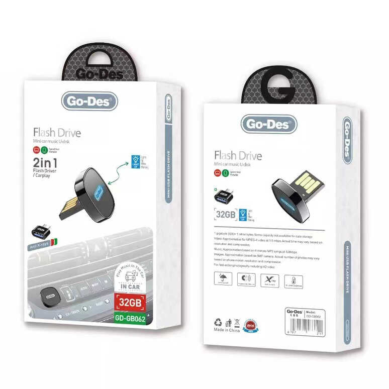 Go Des GD-GB062 2 in 1 LED Light Car Mini Flash Disk 32 GB Type-C OTG Gift Black 