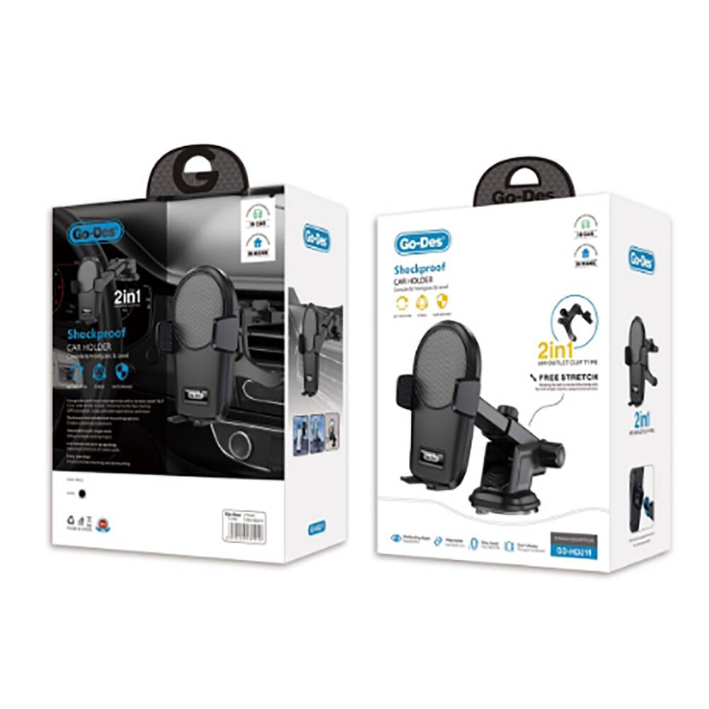 Go Des GD-HD211 2 in 1 Car Phone Holder Black