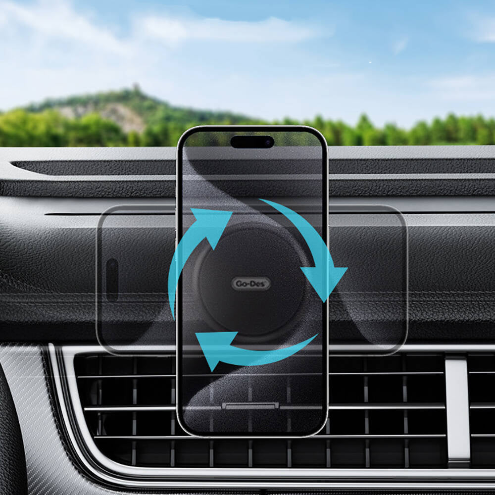 Go Des GD-HD303 Magnetic Steering Wheel Design Car Phone Holder with Gyroscopic Stabilization Black 