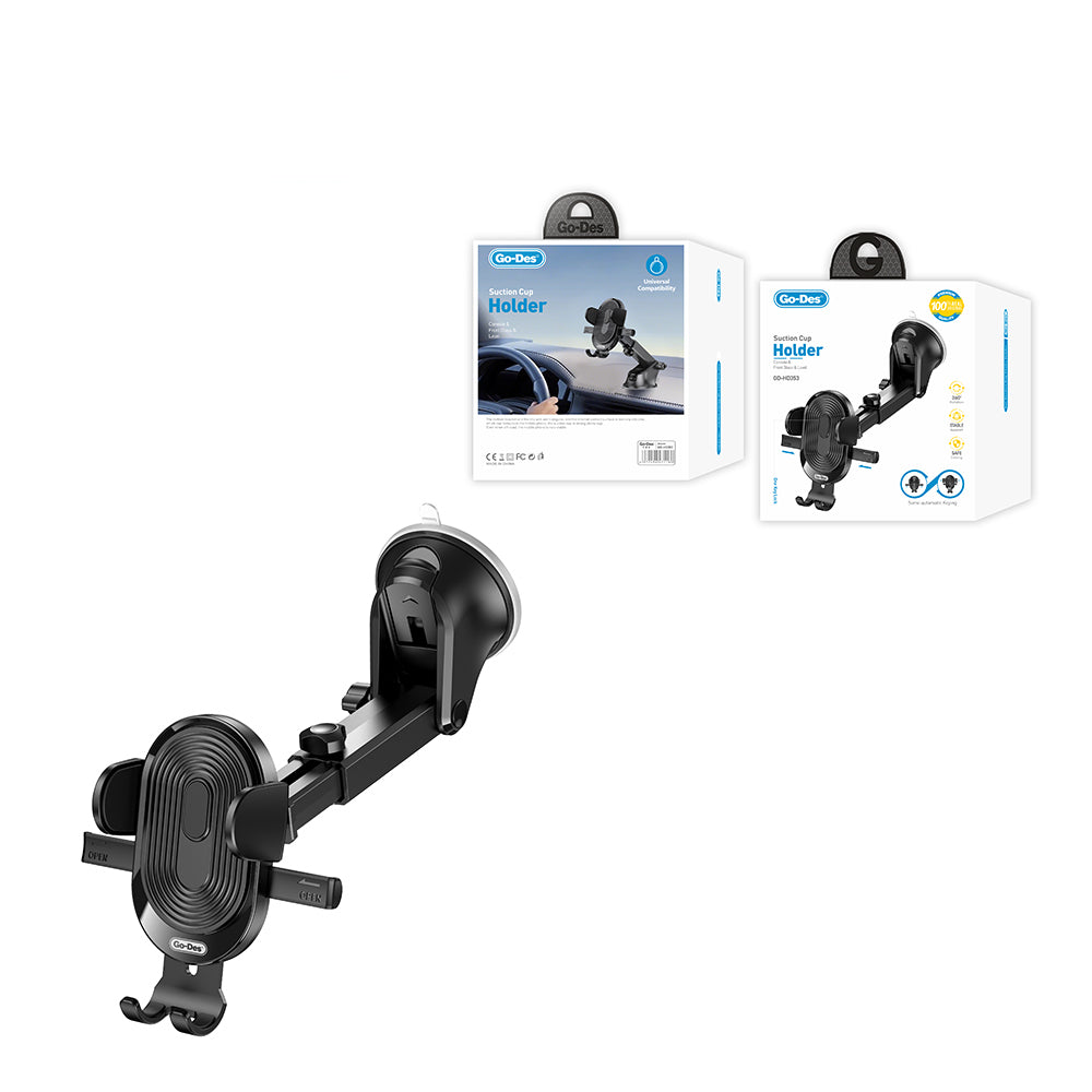 Go Des GD-HD353 360 Derece Dönebilen Vakumlu Tasarım Araç İçi Telefon Tutucu Siyah