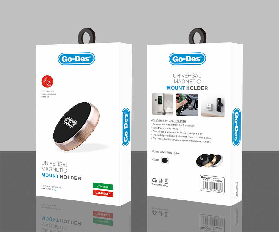 Go Des GD-HD626 In-Car Magnetic Phone Holder Adhesive Design Black 