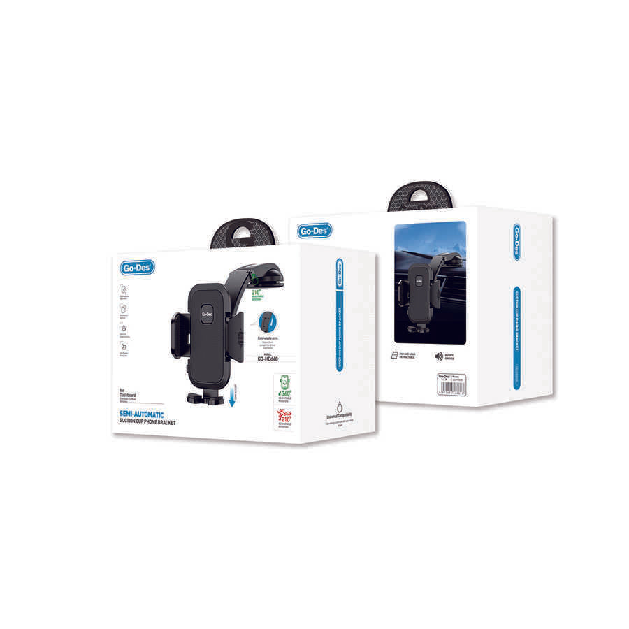 Go Des GD-HD648 In-Car Phone Holder 360 Rotating Head Suction Cup Design Black 