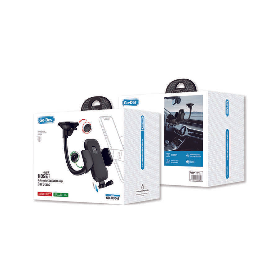 Go Des GD-HD649 In-Car Phone Holder 360 Rotating Head Suction Cup Design Black