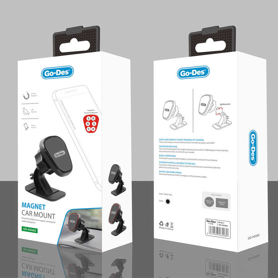 Go Des GD-HD685 Magnetic Car Phone Holder Black 