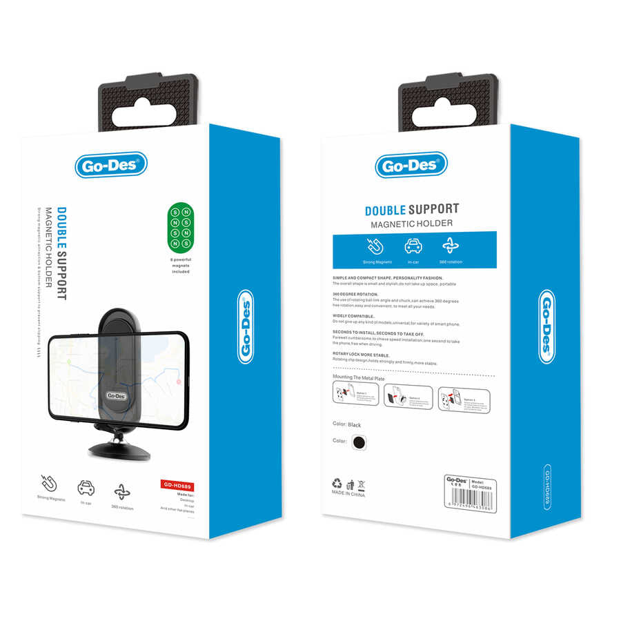 Go Des GD-HD689 Magnetic Car Phone Holder Black 