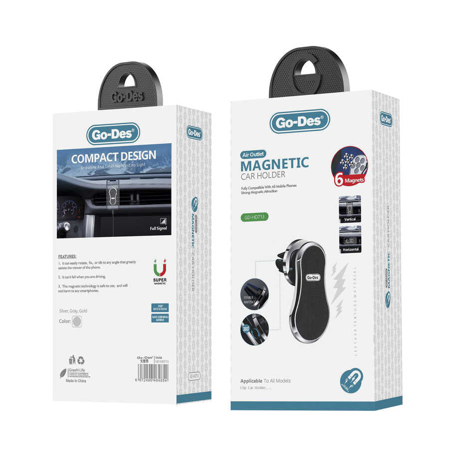 Go Des GD-HD713 Magnetic Car Phone Holder Black