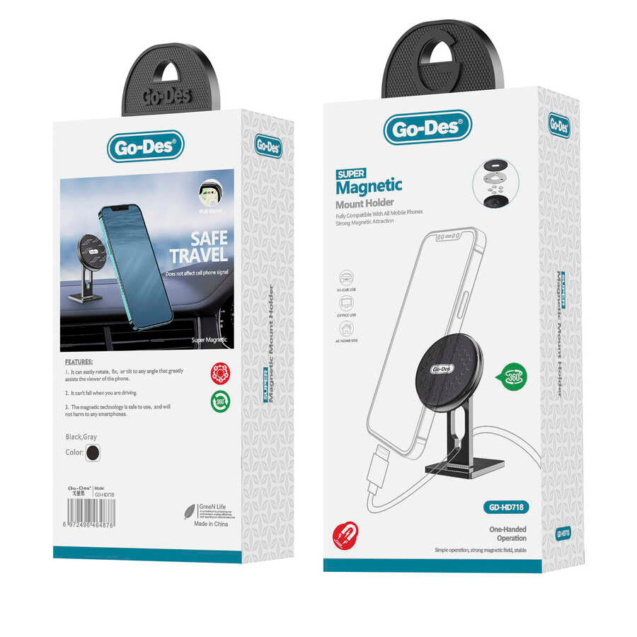 Go Des GD-HD718 Magnetic Car Phone Holder Black 