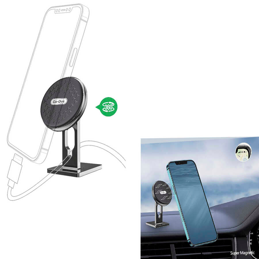 Go Des GD-HD718 Magnetic Car Phone Holder Black 