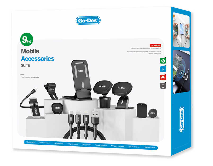 Go Des GD-HD780 9 in 1 Car Holder Set Black