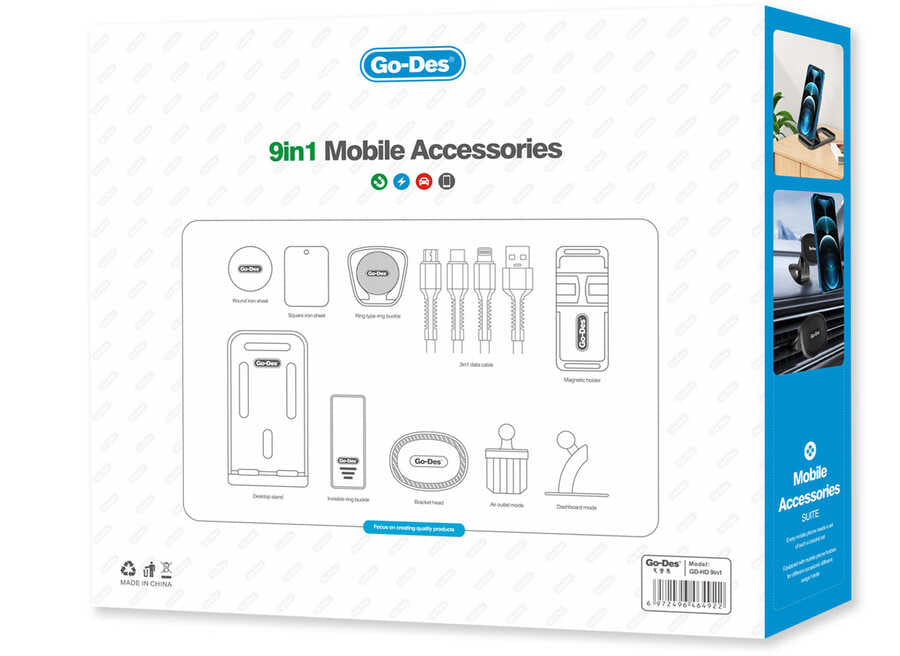 Go Des GD-HD780 9 in 1 Car Holder Set Black