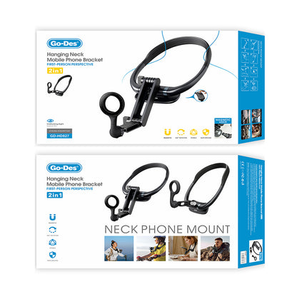 Go Des GD-HD827 2in1 Eller Serbest Magnetik Boyun Askılı Telefon Tutucu Siyah