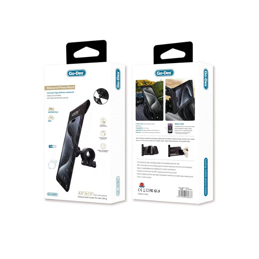 Go Des GD-HD907 Su Geçirmez Tasarımlı Bisiklet ve Motosiklet Telefon Tutucu Siyah