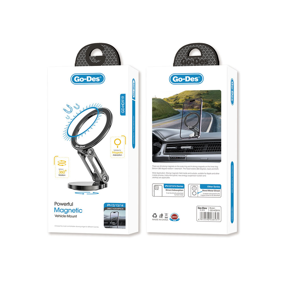 Go Des GD-HD919 360 Derece Dönebilen Magnetik Stand - Araç Telefon Tutucu Siyah