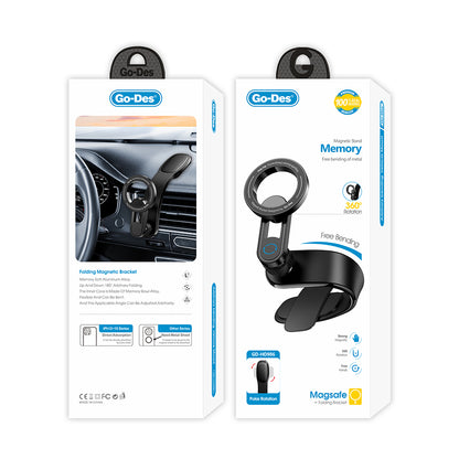 Go Des GD-HD986 Magnetik M-safe Uyumlu Bükülebilen Eğimi ve Düz Zemin Araç Telefon Tutucu Siyah