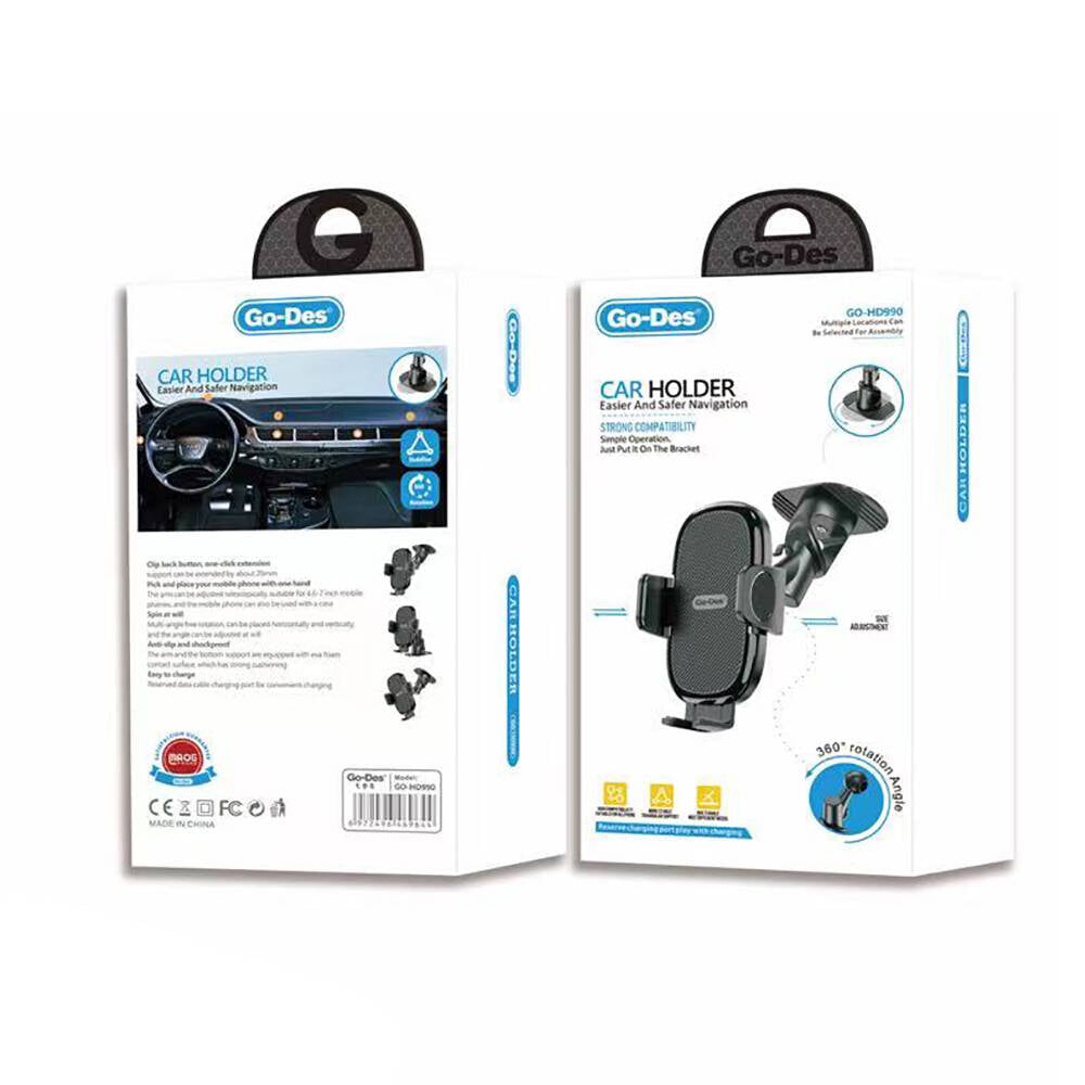 Go Des GD-HD990 360 Rotating Head Flat Floor Car Phone Holder Black 
