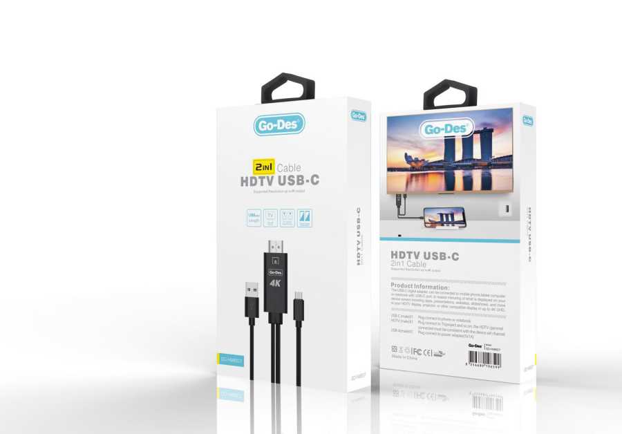 Go Des GD-HM807 2 in 1 USB-C HDTV Cable Black
