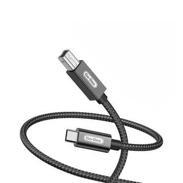Go Des GD-HM837 Type-C to USB-B 2.0 Braided Printer Cable 2M Black 