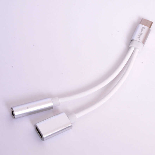 Go Des GD-UC010 2 in 1 USB-C to 3.5mm Audio Adapter Gray
