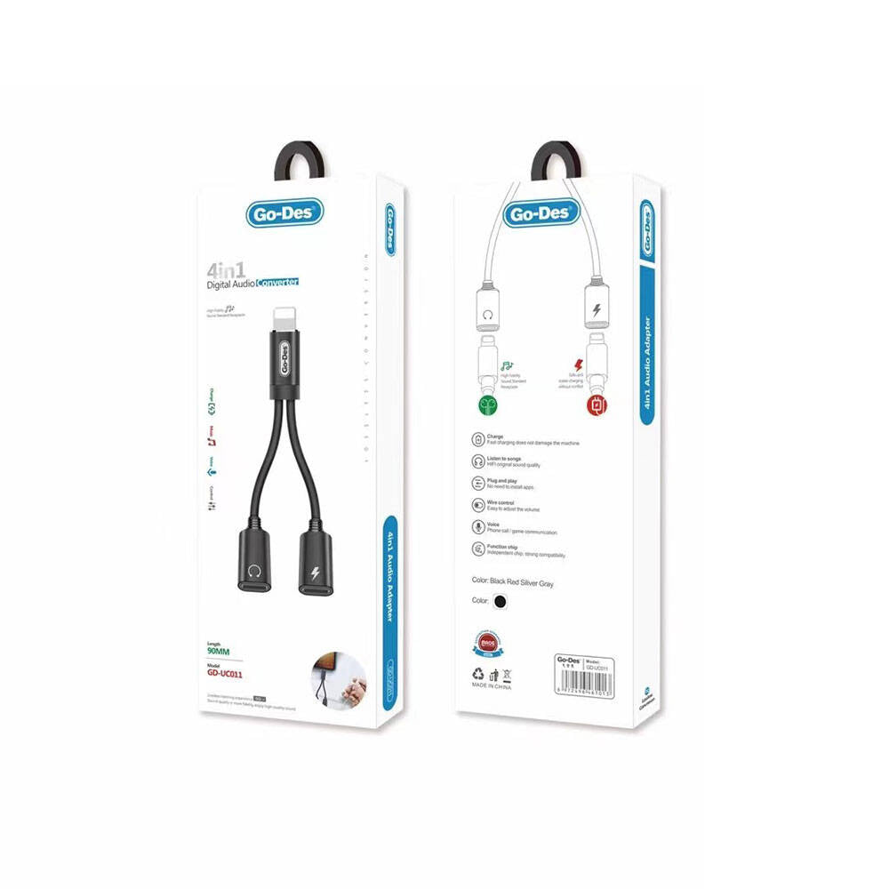 Go Des GD-UC011 Lightning 2in1 Şarj ve Ses Kablosu Siyah