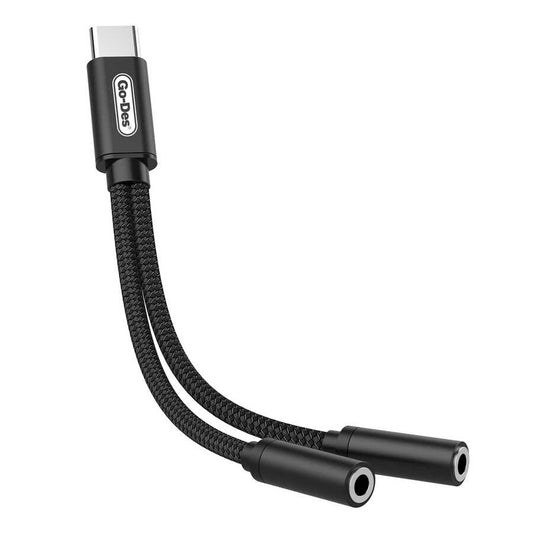 Go Des GD-UC037 Type-C to Double 3.5mm Converter Black 