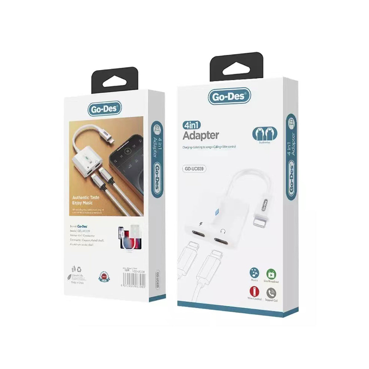 Go Des GD-UC039 Lightning to Lightning Converter with Headphone Output White