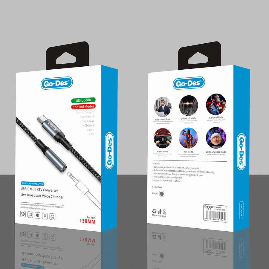 Go Des GD-UC088 Type-C To 3.5mm Converter Black