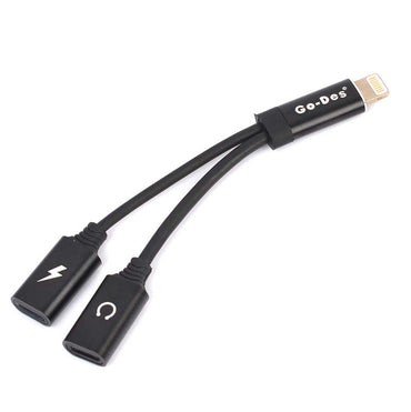Go Des GD-UC11 Dual Lightning Headphone Audio &amp; Charge Adapter Black