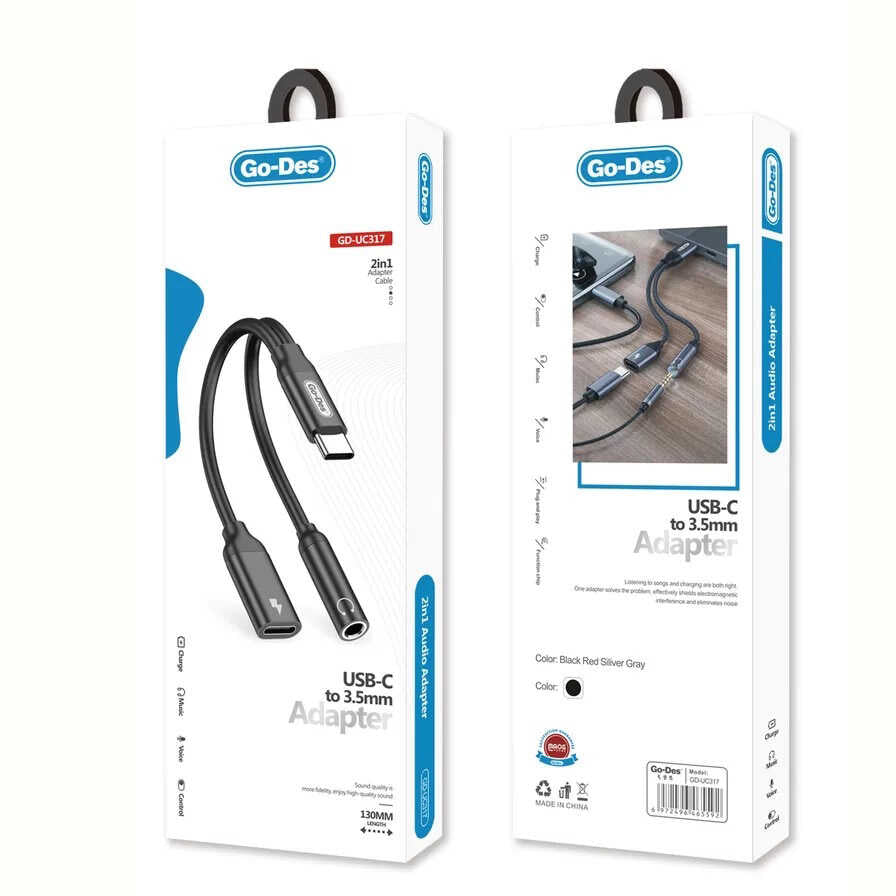 Go Des GD-UC317 Type-C to 3.5mm Adapter Black 