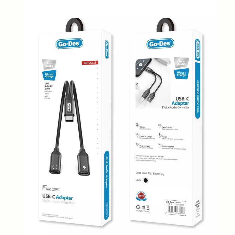 Go Des GD-UC318 Type-C to Type-C Adapter Black 