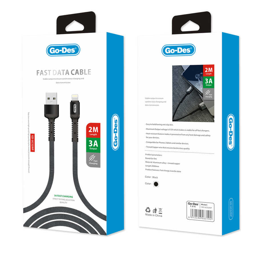 Go Des GD-UC529 Lightning Usb Cable Black 