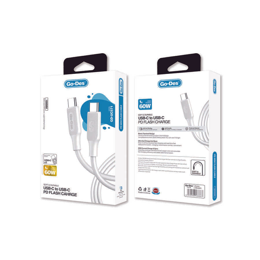 Go Des GD-UC571 Type-C to Type-C PD Fast Charging Cable 60W 1 Meter White 