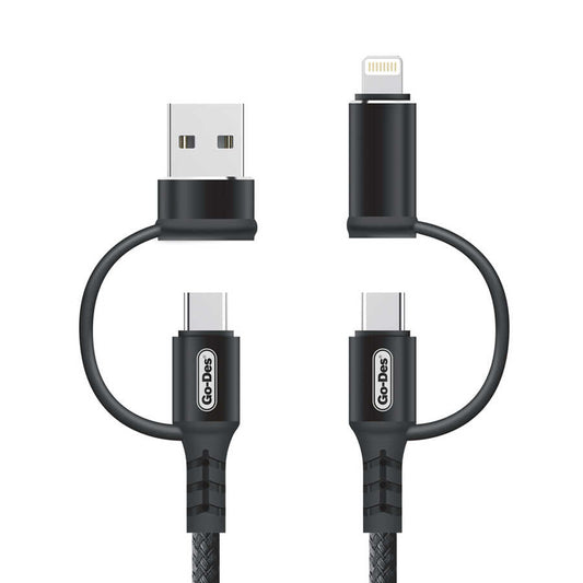 Go Des GD-UC587 4 in 1 Type-C-Lightning To PD-Usb Cable Black 
