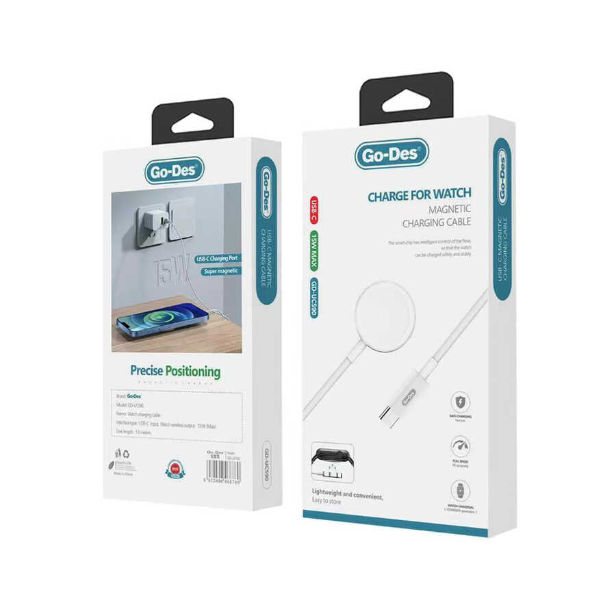 Go Des GD-UC590 Apple Watch Series Smart Watch Wireless Type-C Charging Cable White 