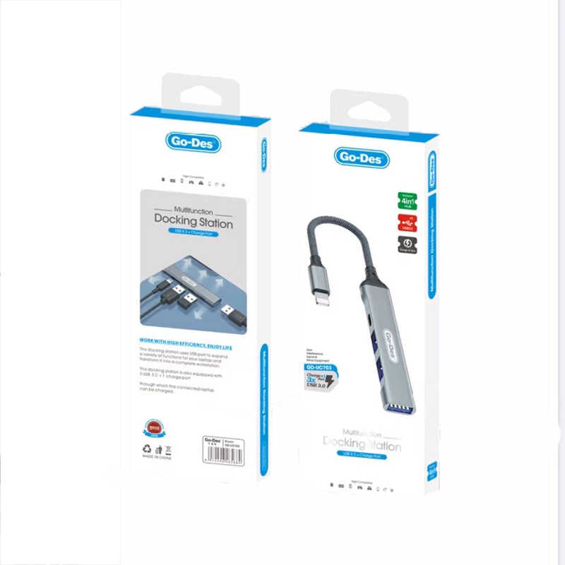 Go Des GD-UC703 4 in 1 Multi USB Station Gray 