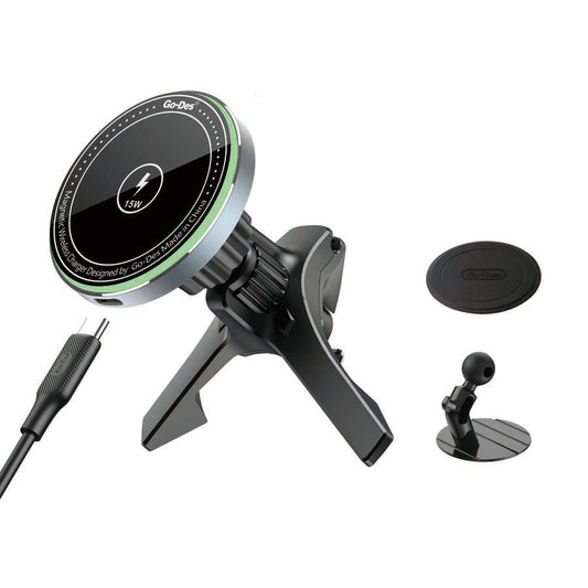 Go Des GD-WL289 Magnetic Wireless Wireless Charging 2 in 1 Car Phone Holder Black 