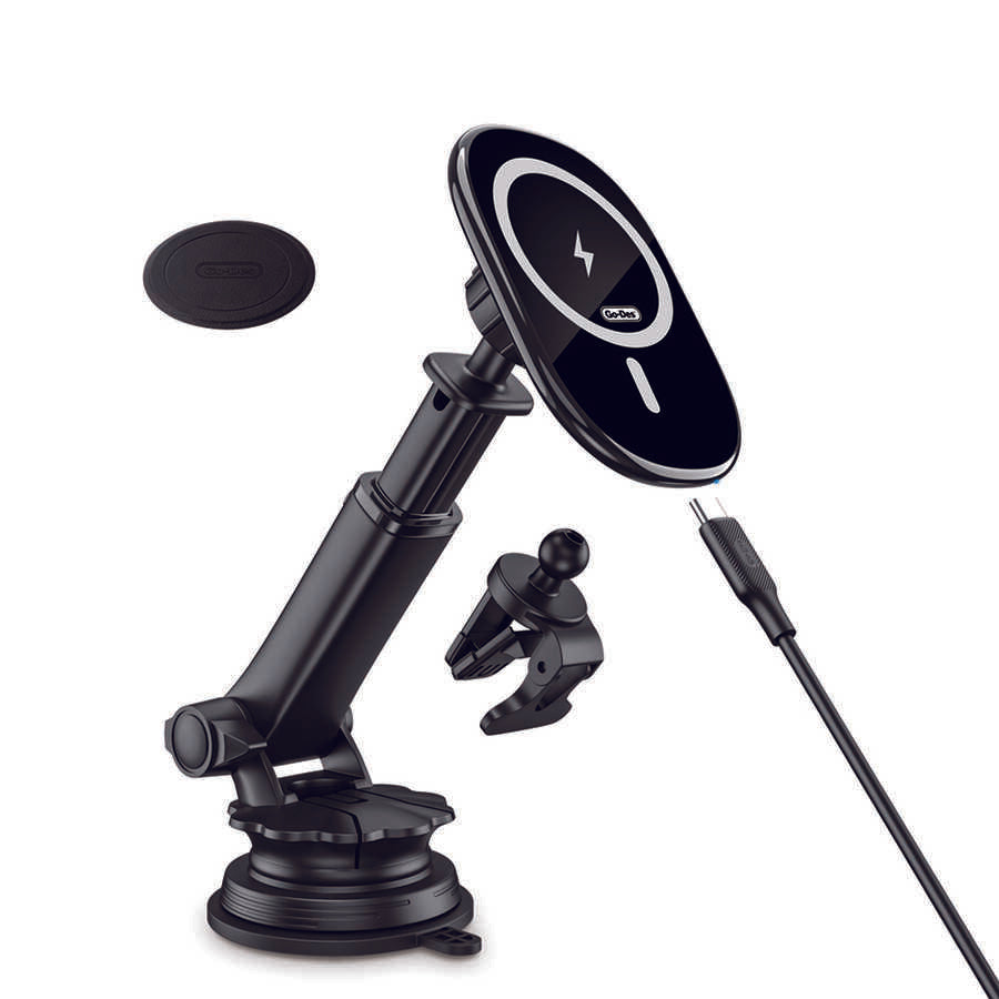 Go Des GD-WL398 Magnetic Wireless Charging 2 in 1 Phone Holder Suction Cup Design Black