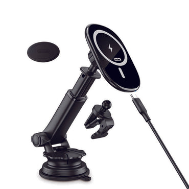 Go Des GD-WL398 Magnetic Wireless Charging 2 in 1 Phone Holder Suction Cup Design Black