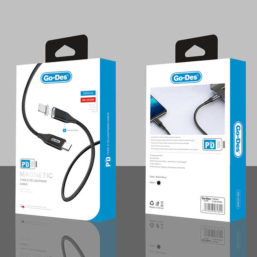 Go Des UC-505 Magnetic Type-C To Lightning PD Cable Black