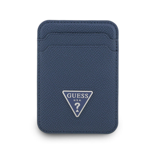 Guess Orjinal Lisanslı 2 Hazneli Üçgen Logolu Deri Magnetik Kartlık Mavi