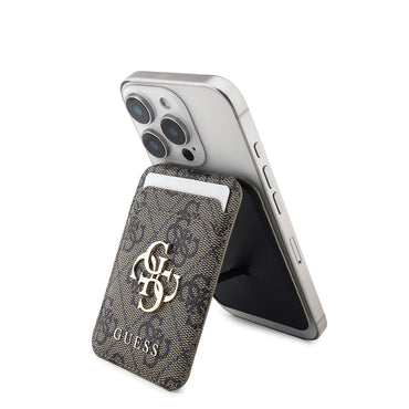 Guess Orjinal Lisanslı PU Deri 4G Desenli Metal Büyük 4G ve Yazı Logolu Standlı Magnetik Kartlık Siyah