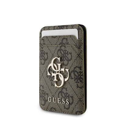 Guess Orjinal Lisanslı PU Deri 4G Desenli Metal Büyük 4G ve Yazı Logolu Standlı Magnetik Kartlık Kahverengi